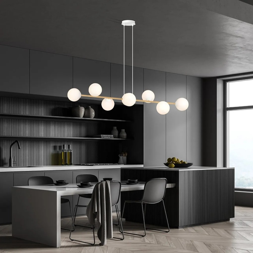 Lampadario a sospensione GRAVITY 8 Nero/Bianco e Oro 8xE14