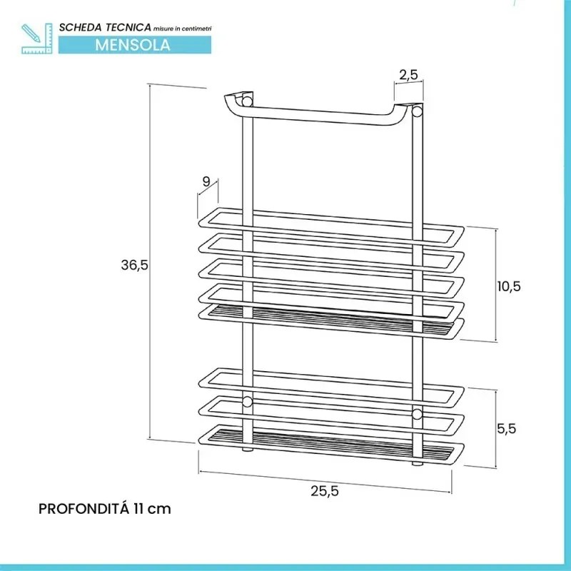 Mensola doccia rettangolare grigio silver per anta o box doccia
