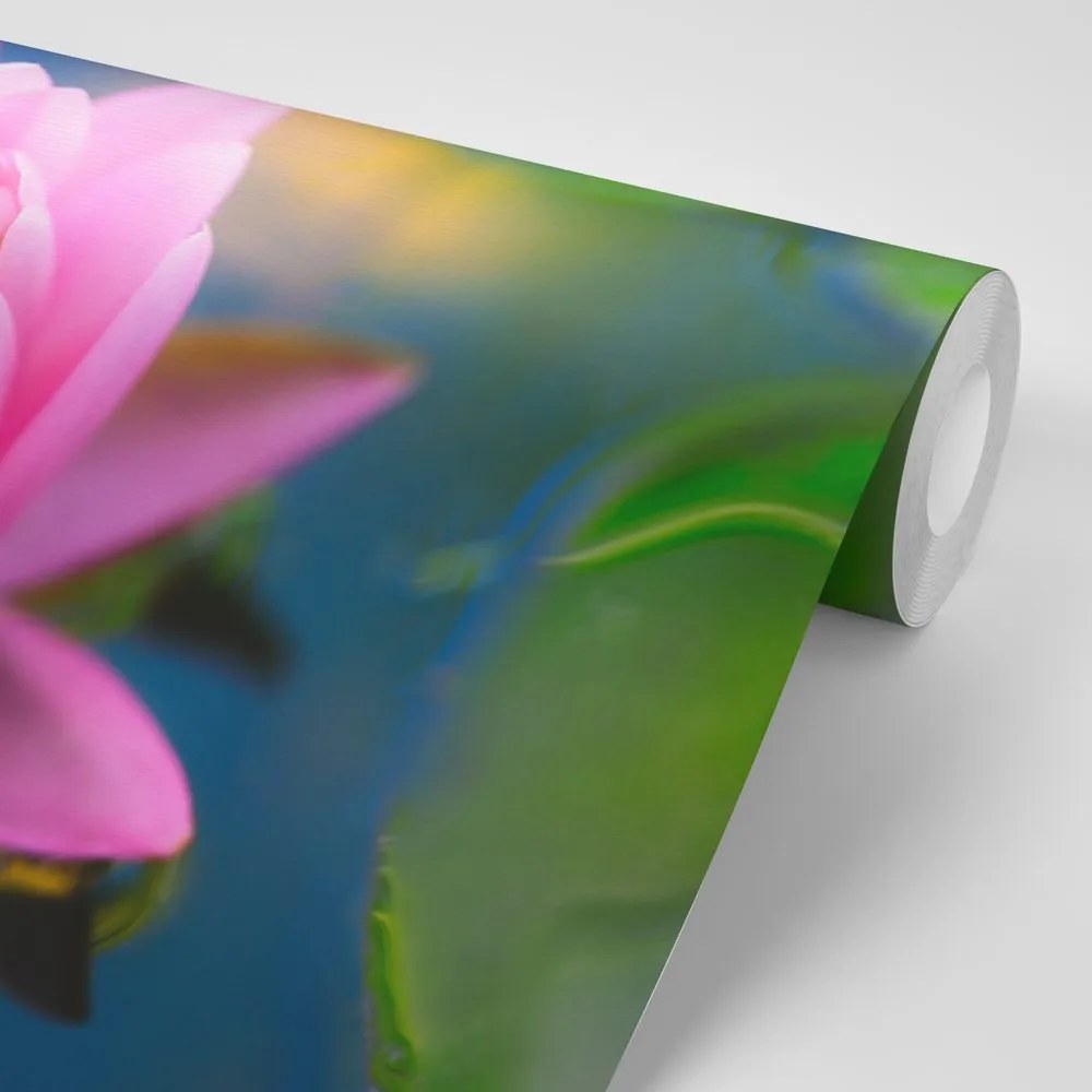 Fotomurale – Splendido fiore rosa sul lago