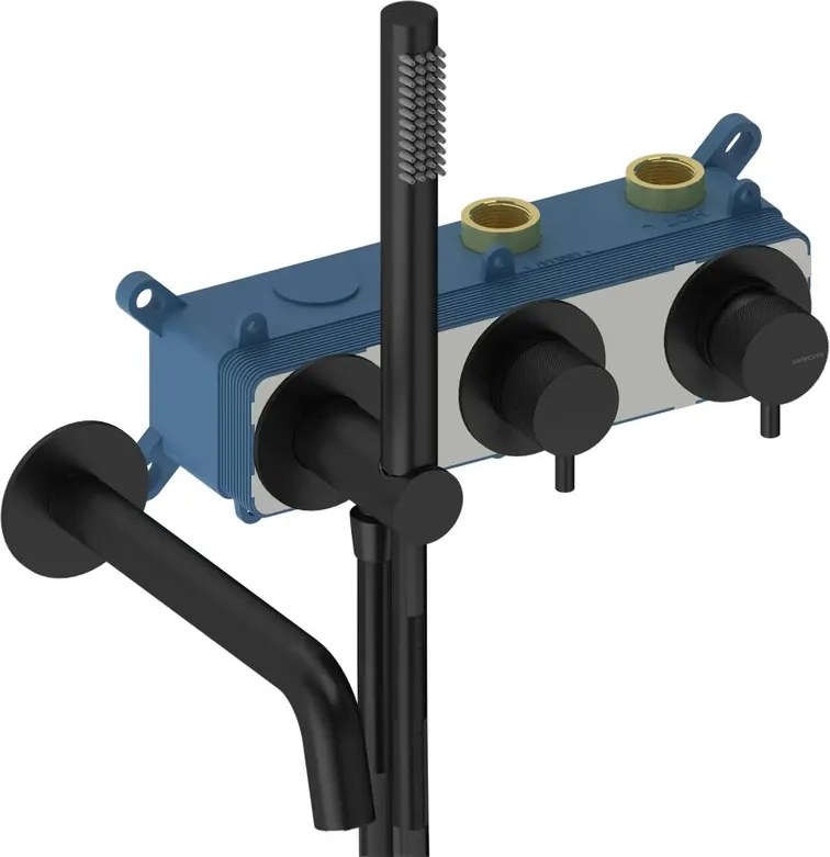 Rubinetto per vasca monocomando 2 vie, corpo incasso e accessori doccia cromato Loop k SANYCCES nero matt