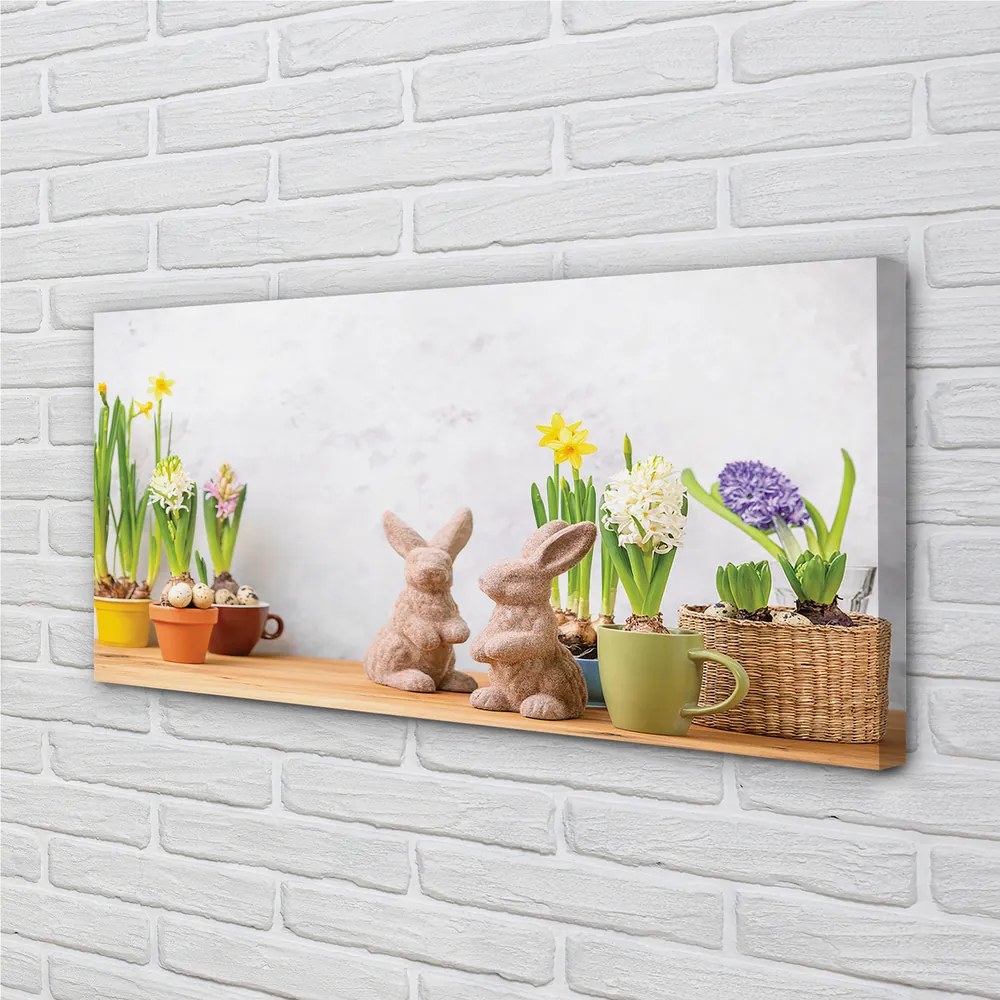 Quadro su tela Fiori conigli 100x50 cm