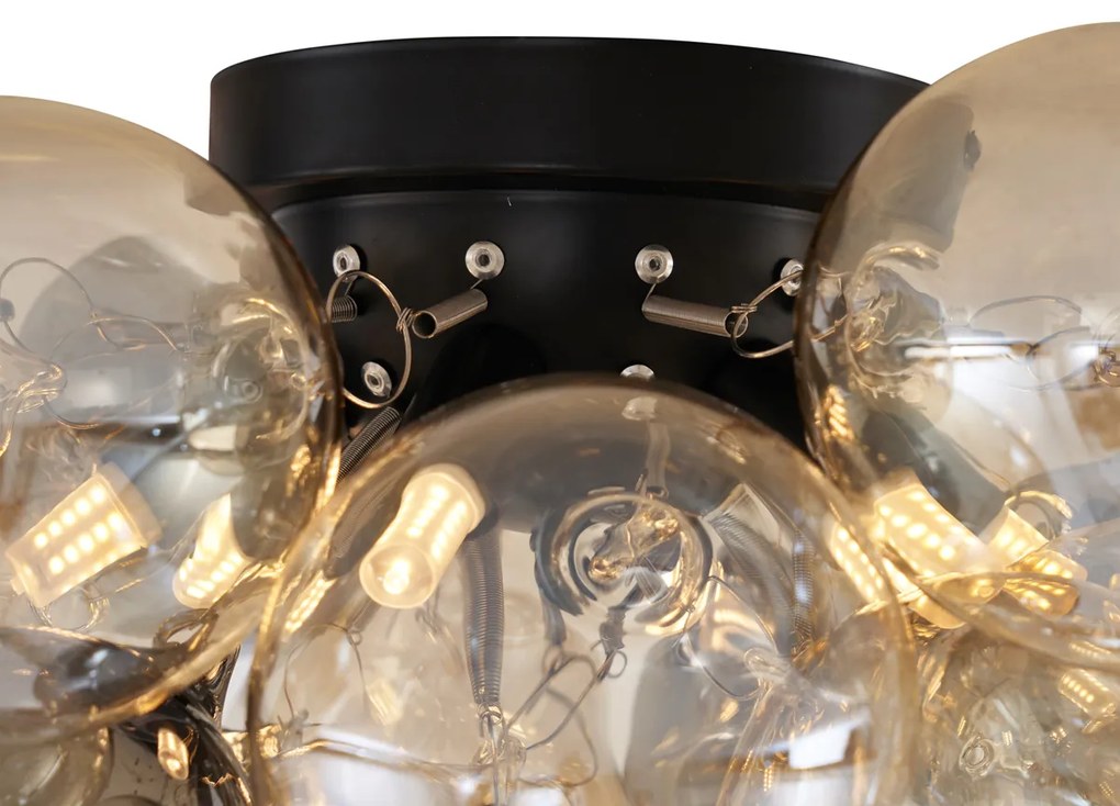Lampada da soffitto di design nera con vetro ambra e fumé 6 luci - Uvas