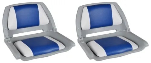 Sedili per Barca 2 pz Pieghevoli Cuscino Blu-Bianco 41x51x48 cm