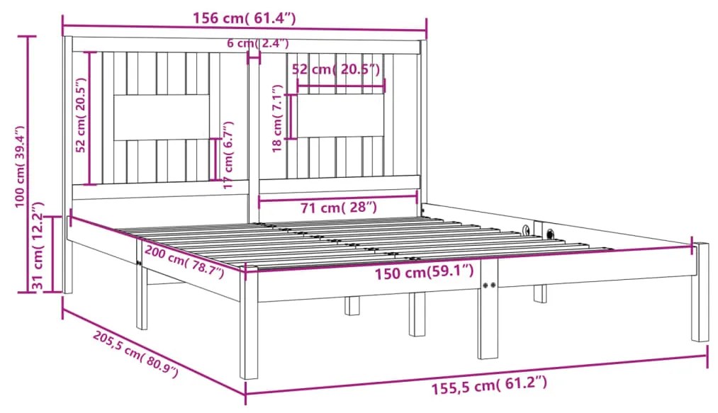 Giroletto Grigio in Legno Massello 150x200 cm King Size