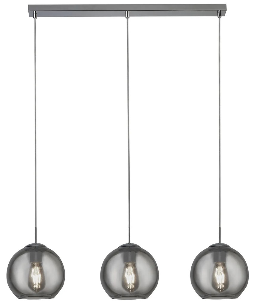 Lampadario Contemporaneo Balls Acciaio Cromo Vetro Fumè 3 Luci E27