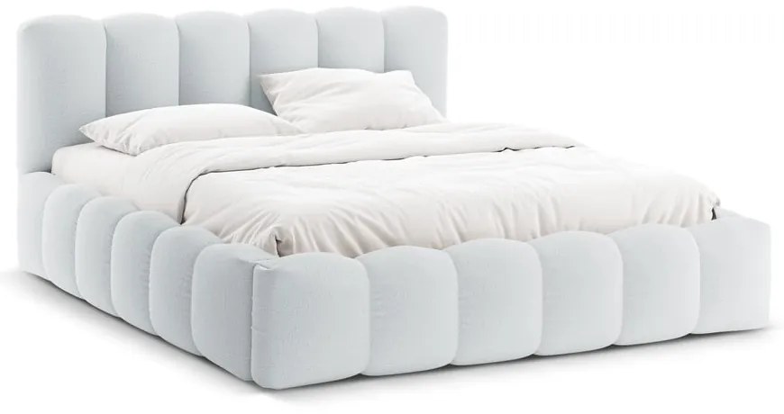 Letto matrimoniale imbottito in grigio chiaro con contenitore con rete inclusa 160x200 cm Lupine – Micadoni