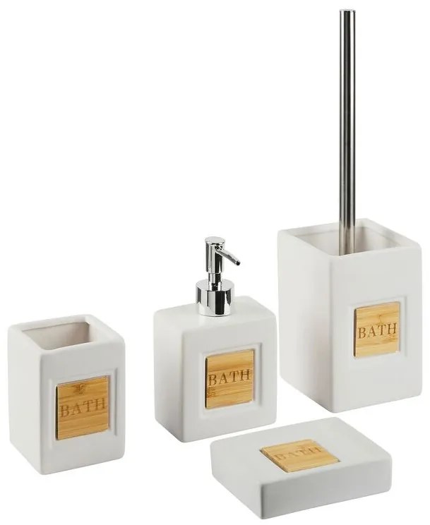 Set accessori bagno ceramica beige e legno chiaro KOUROU Beliani