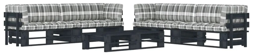 Set divani in pallet con cuscini 6 pz in pino impregnato nero