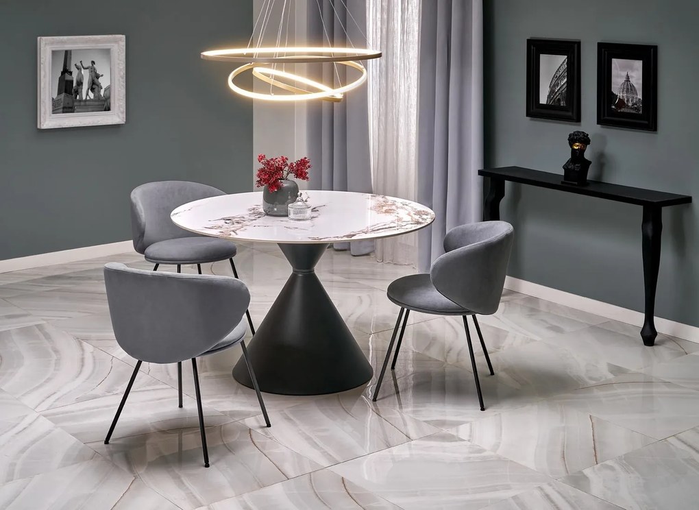 Tavolo Garet rotondo in gres porcellanato effetto marmo bianco – fi120x76 cm