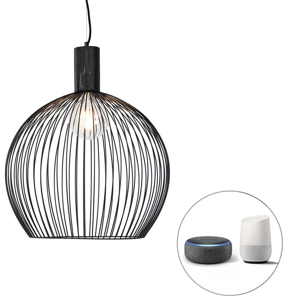 Lampada a sospensione rotonda intelligente nera 50 cm incl. Wifi G95 - Dos