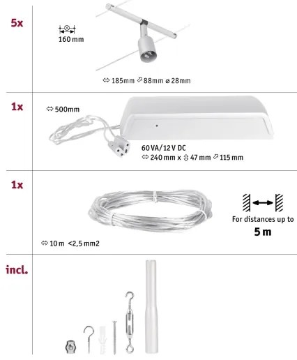 Paulmann 94442 - SET 5xGU5,3/10W Faretto SALT 230V cromo opaco