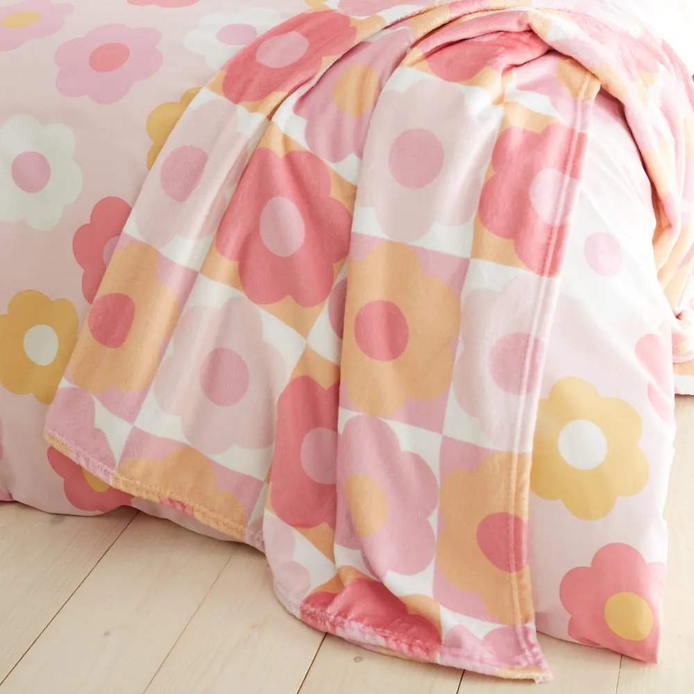 Coperta per neonati in microflanella rosa 130x170 cm Retro Daisy - Catherine Lansfield