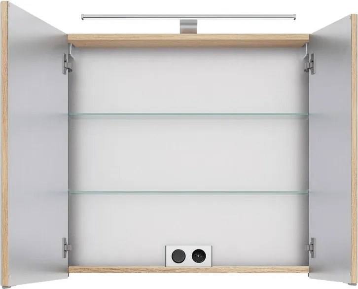 Specchio Contenitore Con Illuminazione PELIPAL legno caldo L 75 x H 70.3 x P 17 cm