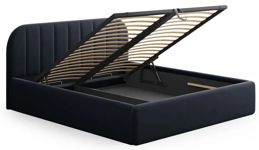 Letto matrimoniale imbottito blu scuro con contenitore con rete inclusa 200x200 cm Juno – Windsor & Co Sofas