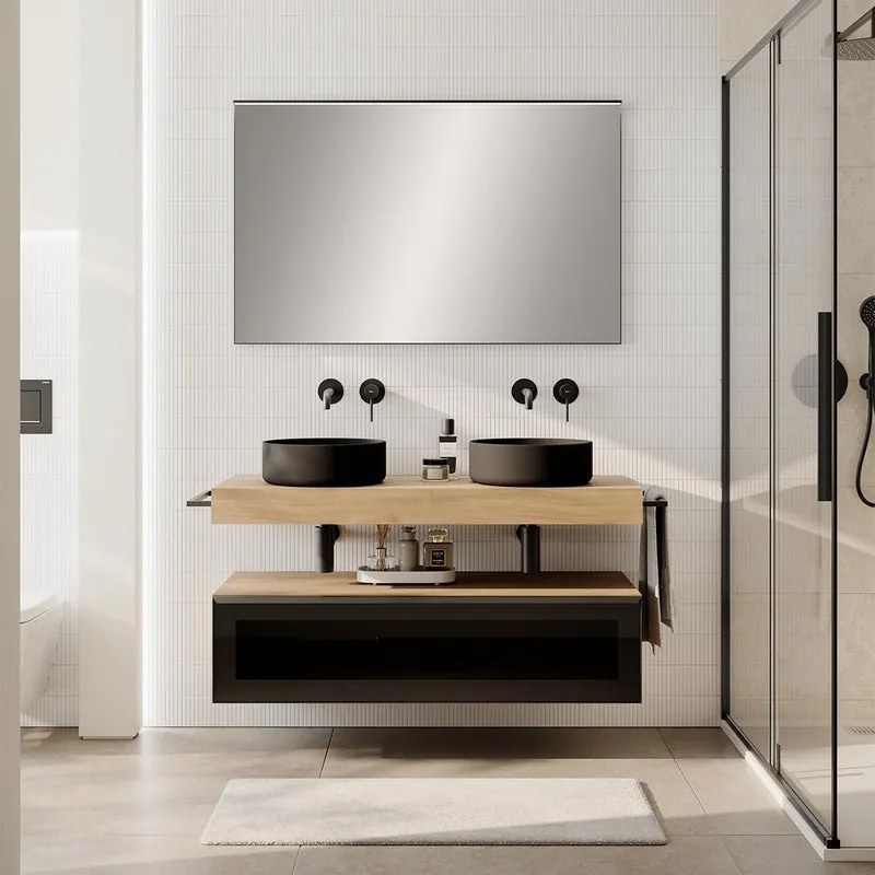 Mobile da bagno sospeso Star L 120.3 x H 30 x P 46 cm rovere oak, 1 cassetto ammortizzato e dotato di illuminazione  a LED