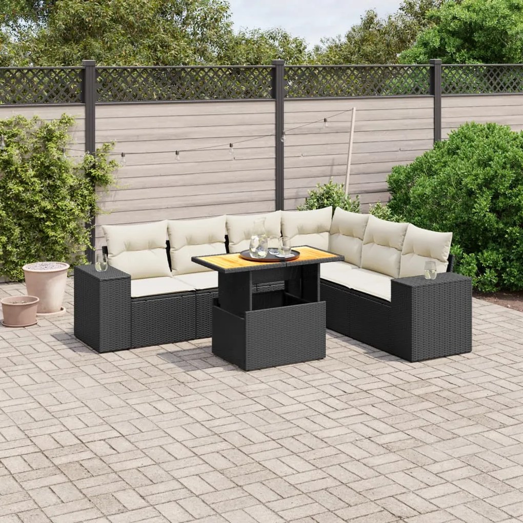 Set divani da giardino con cuscini 7pz nero polyrattan