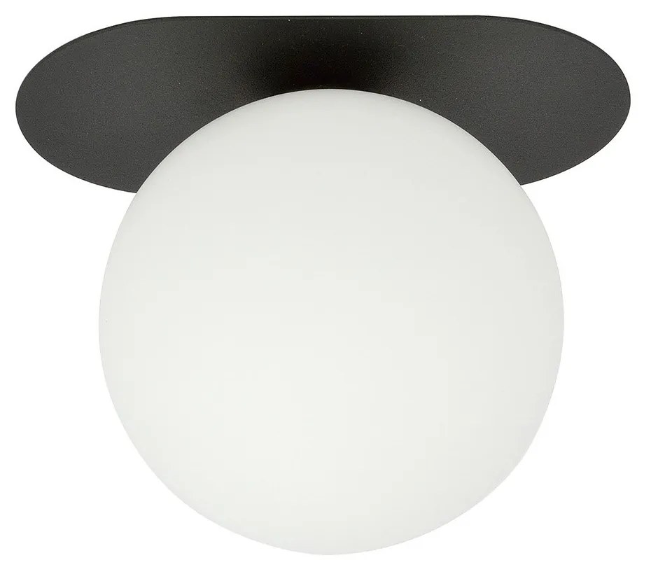 Plafoniera Minimal 1 Luce Plaza In Acciaio Nero E Sfera Vetro Opale