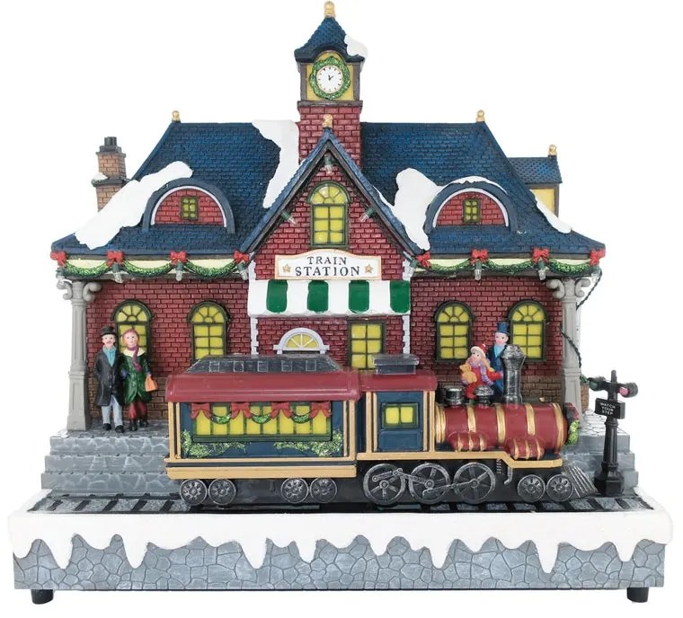 Villaggio di Natale animato con treno e stazione H 32 cm L 30 cm P 16 cm