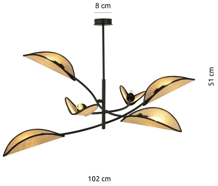 Lampadario a Sospensione in Acciaio e Tessuto LOTUS 6 Nero 6xE14 Colore del corpo Nero e Rattan