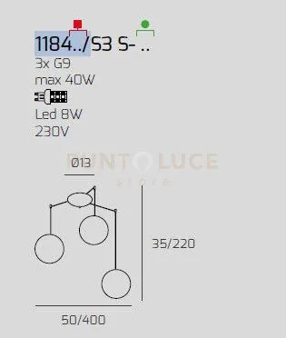 Sospensione bianco 3 luci spostabile vetri fu + ra + or 1184bi-s3 s-mc