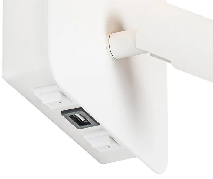 Applique bianca con LED integrato, USB e lampada da lettura con interruttore - Robin
