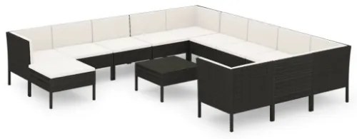 Set Divani da Giardino 13 pz con Cuscini in Polyrattan Nero