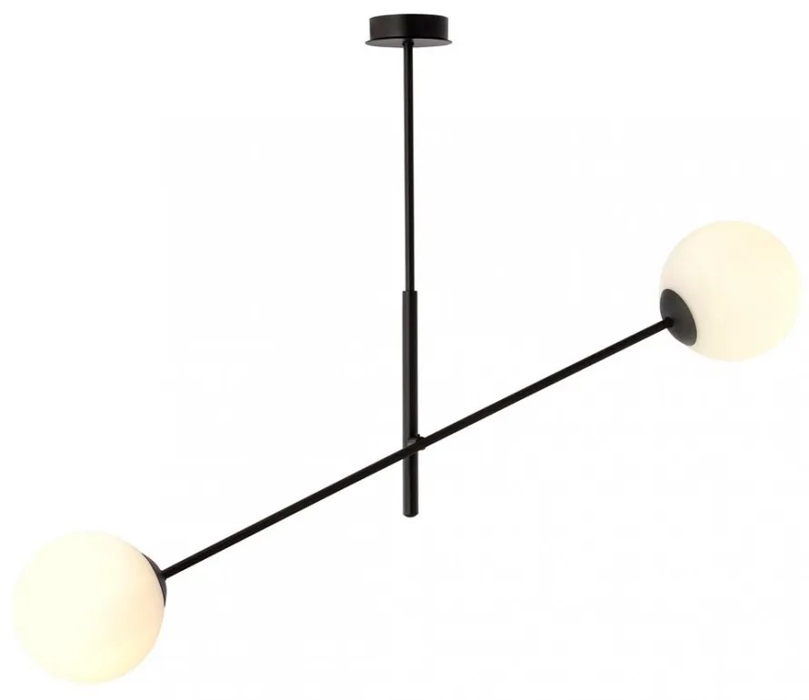 Lampadario da Soffitto in Acciaio e Vetro LINEAR 2 Nero 2xE14 Colore delle Sfere Bianco
