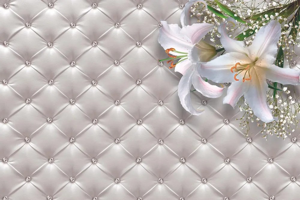 Carta da parati – Gigli Eleganti con Imitazione di Pelle