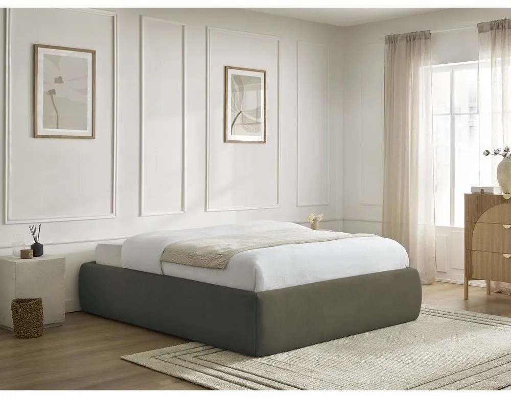 Letto matrimoniale imbottito verde scuro con contenitore/senza testiera con rete inclusa 180x200 cm Inera – Bobochic Paris