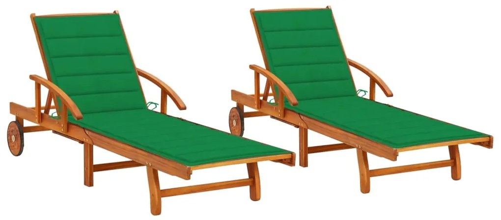 Sdraio 2 Pz Con Cuscini İn Legno Massello Di Acacia /