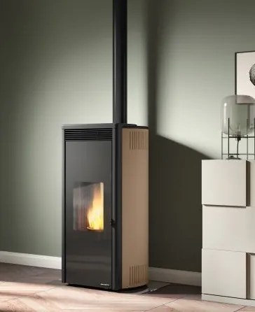 Stufa A Pellet Ecofire ad Aria con uscita fumi superiore in acciaio Caffellatte Palazzetti Isabel 12 US PRO 2