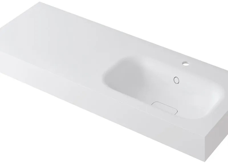 Lavabo integrale rettangolare vasca a destra L 120.5 x H 15 x P 46 cm in resina bianco lucido