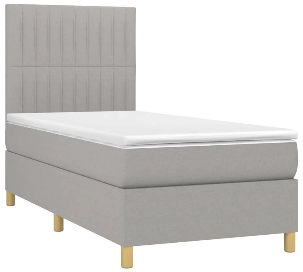 Letto a molle materasso e led grigio chiaro 80x200 cm tessuto