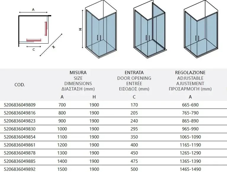 Box Doccia New Flora H190 Cristallo 6mm Porte Scorrevoli