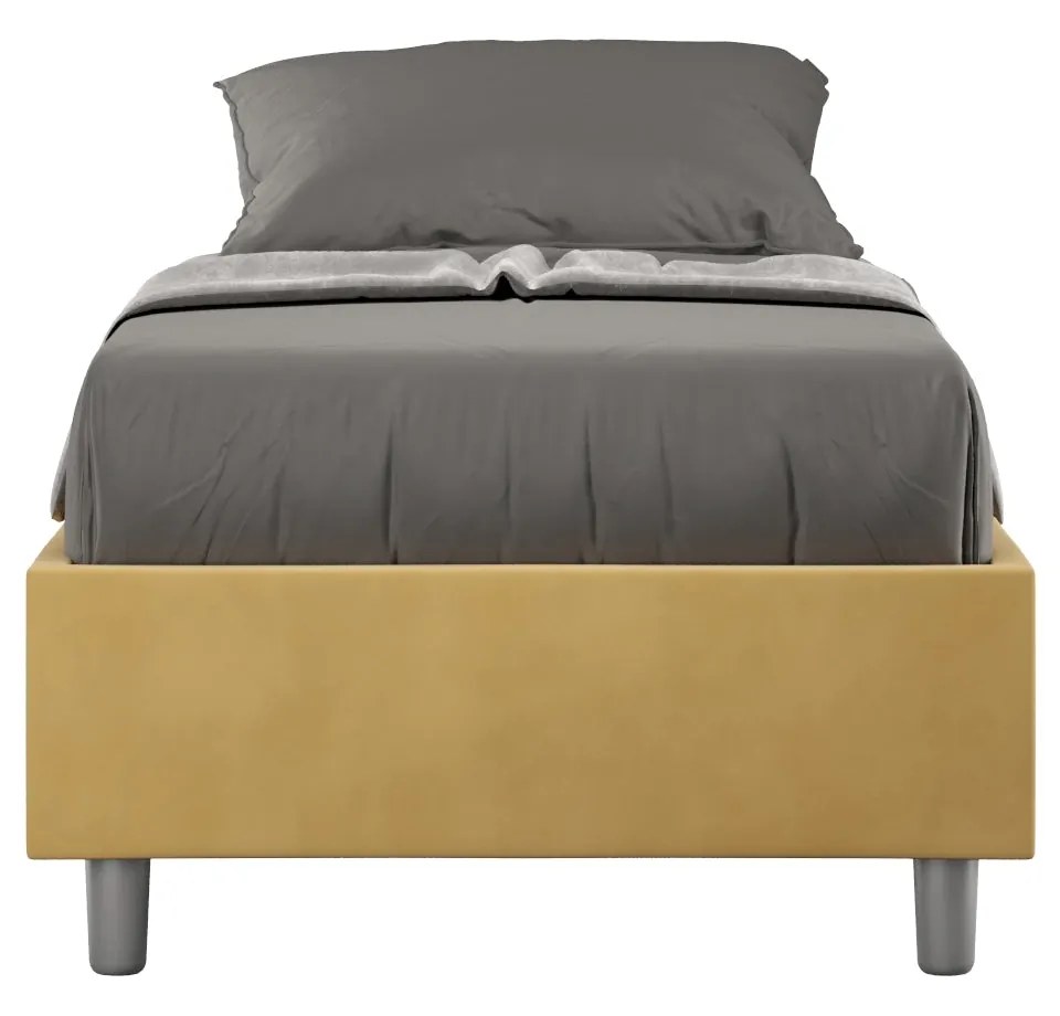 Letto singolo 80x200 imbottito senza testiera, con rete o contenitore, Ocra / Contenitore