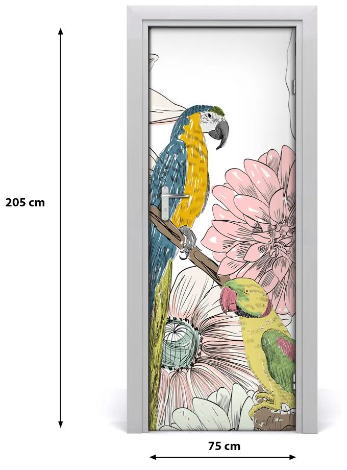 Adesivo per porta Pappagalli e fiori 75x205 cm