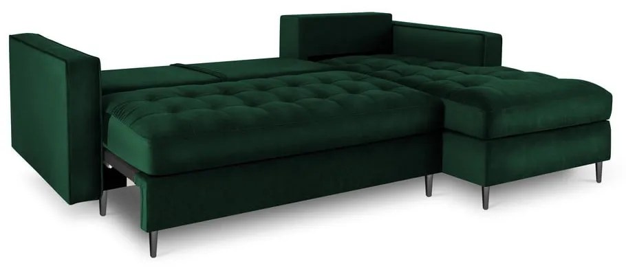 Divano letto angolare in velluto verde, angolo destro Santo - Milo Casa