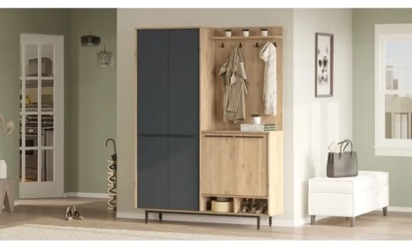 Mobile Ingresso Multiripiano Con Scarpiera E Appendiabiti Whisper Effetto Legno E Antracite