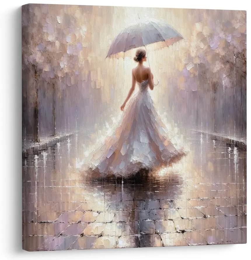 Quadro su tela – Donna che cammina sotto la pioggia