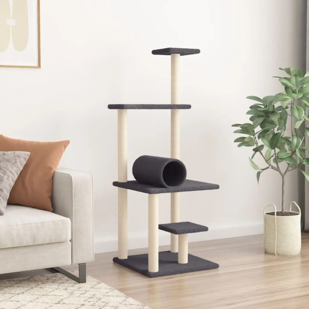 Albero per gatti con tiragraffi in sisal grigio scuro 136 cm