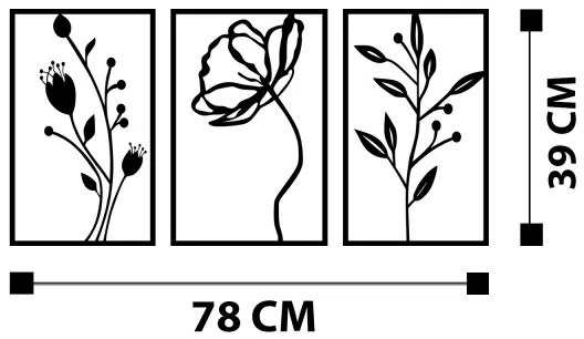 SET 3x Decorazione da muro 78x39 cm fiori metallo