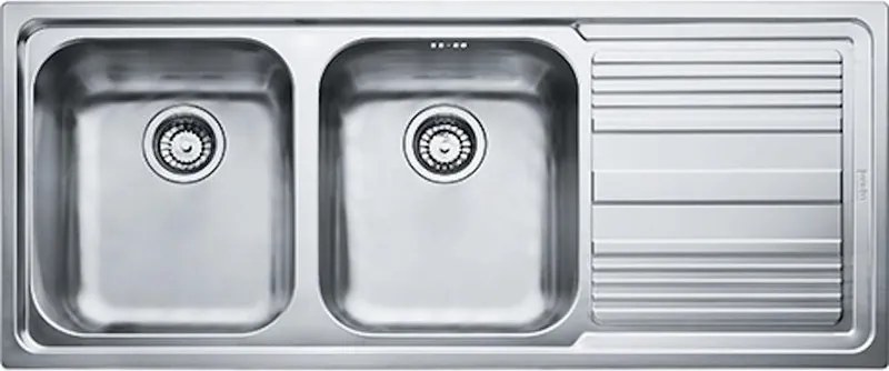 Lavello integrato 2 vasche in inox argento FRANKE Logica line L 50 x L 116 cm, sgocciolatoio a destra