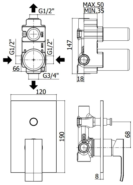 Paffoni Level Les015 Miscelatore Doccia Ad Incasso Con Deviatore a pulsante Cromo