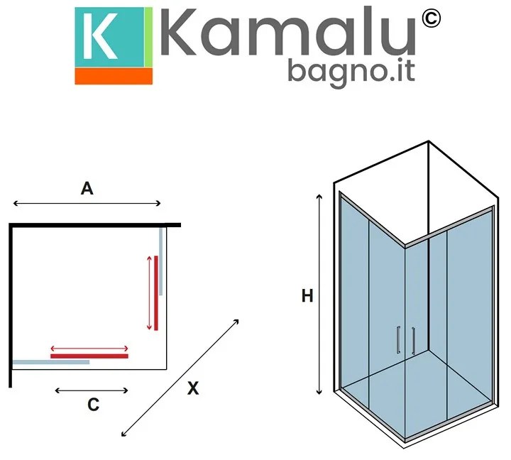 Kamalu - box doccia 110x140 telaio argento opaco doppio scorrevole | ke-1000a