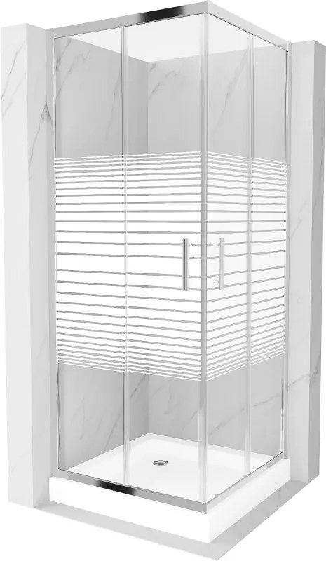 Mexen Rio cabina doccia quadrata 70 x 70 cm, fasce bianche, cromo + piatto doccia, bianco - 860-070-070-01-20-4510