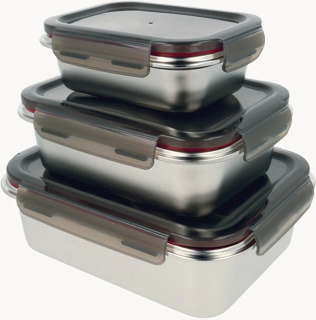 Set di 3 contenitori per alimenti Inox
