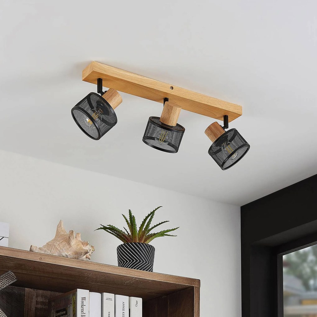 Lindby Evinora spot da soffitto di legno, 3 luci