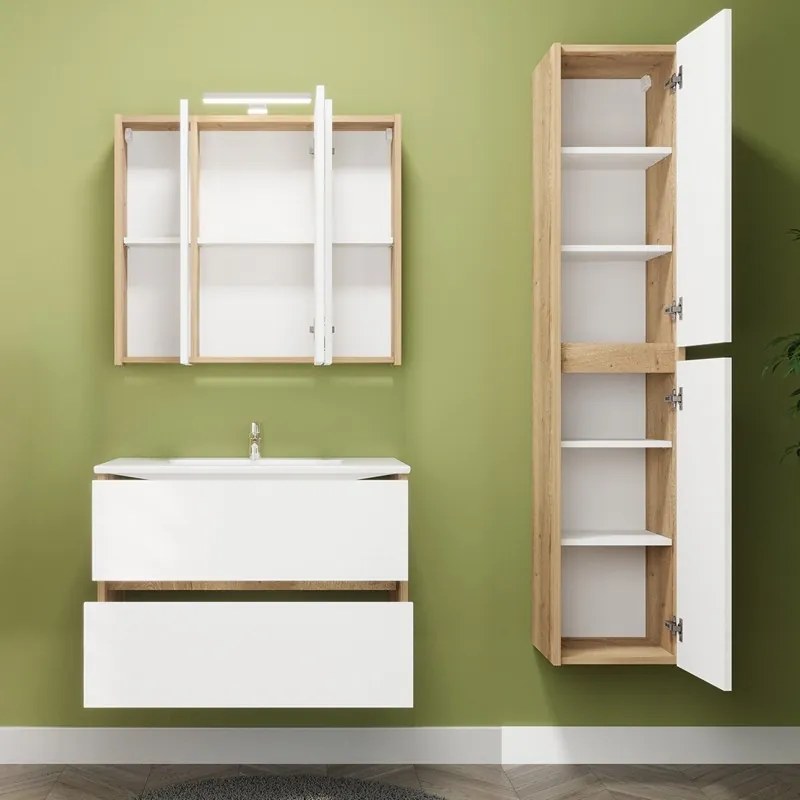 Colonna bagno sospesa 166 cm colore rovere naturale e bianco lucido | LAC-AMFI-RB - KAMALU