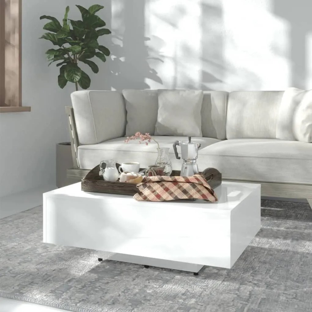 Tavolino Da Salotto Bianco Lucido 85x55x31 Cm Legno Multistrato /