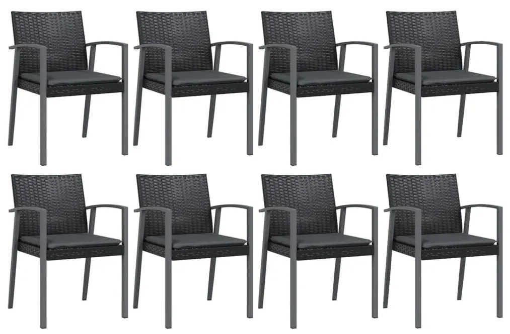 Set pranzo da giardino 9 pz con cuscini in polyrattan e acciaio